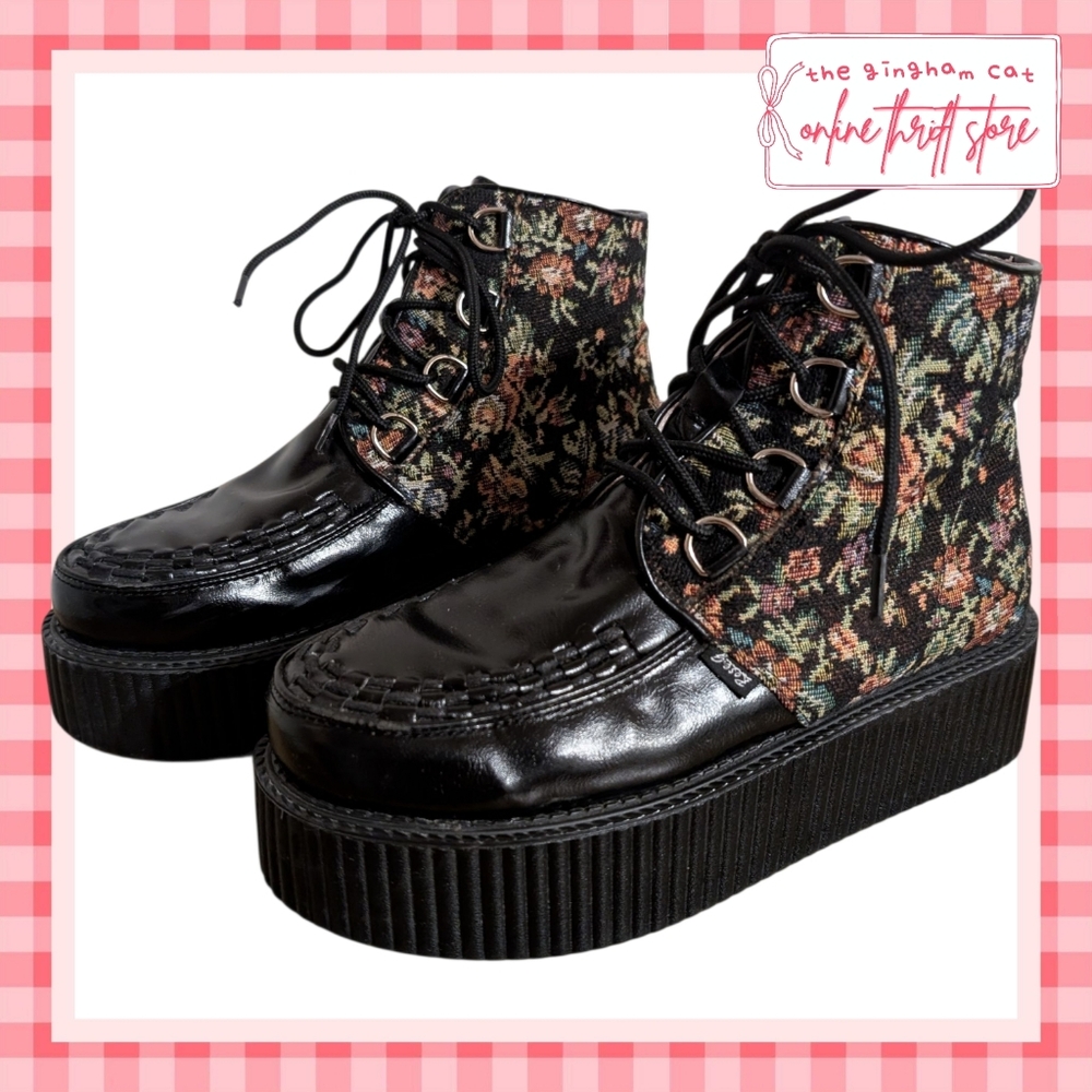 nwot || roseg genuine leather "vintage floral" platform creeper boots